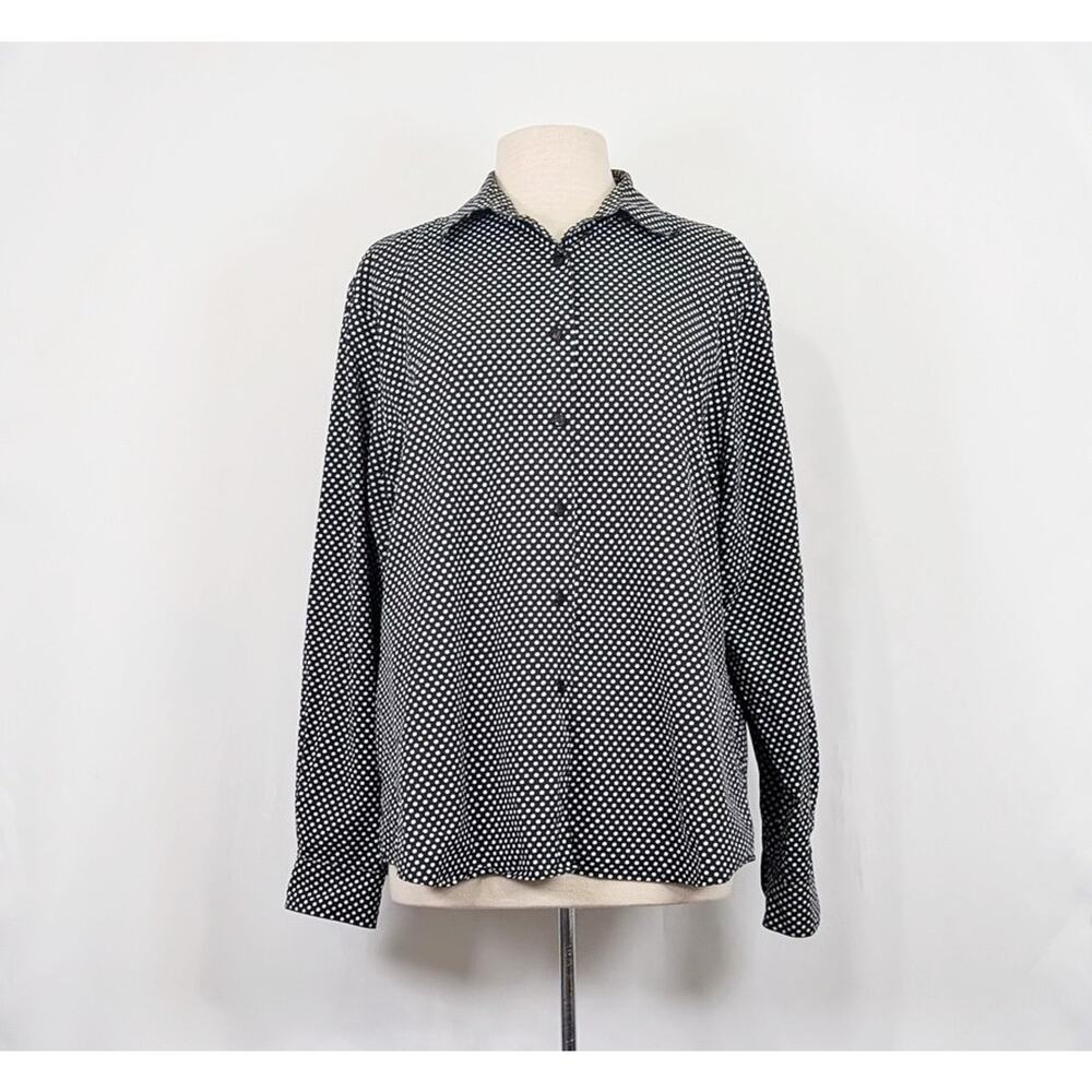 Foxcroft Blouse Black White Dots Wrinkle Free Shaped Fit Women's Size 18